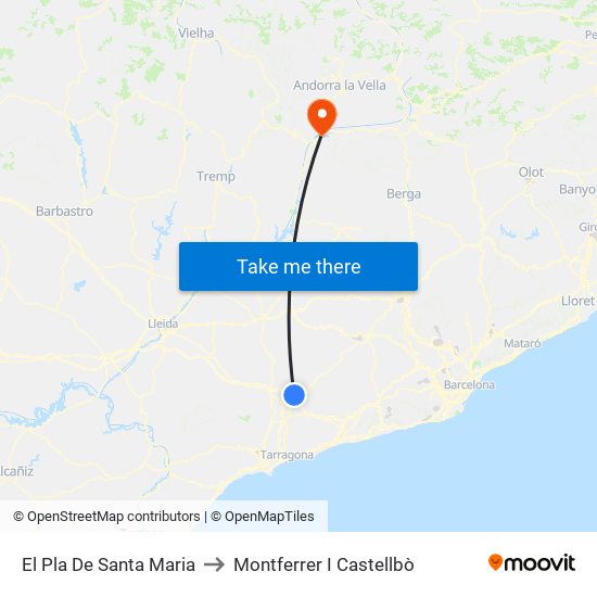 El Pla De Santa Maria to Montferrer I Castellbò map