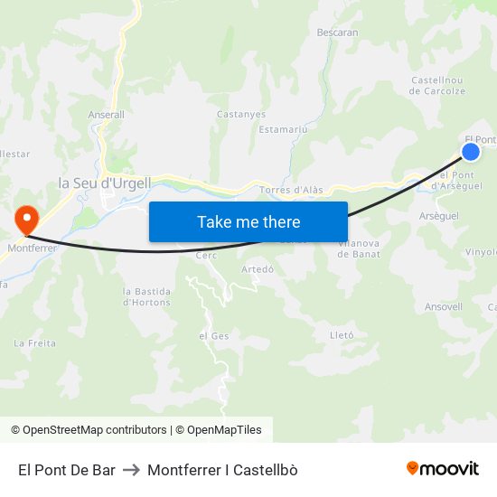 El Pont De Bar to Montferrer I Castellbò map