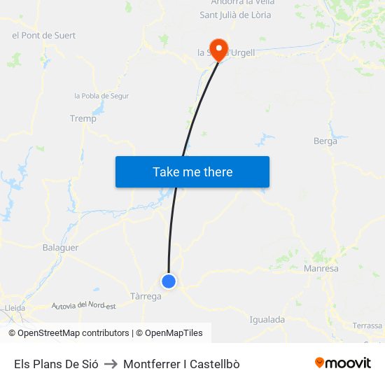 Els Plans De Sió to Montferrer I Castellbò map