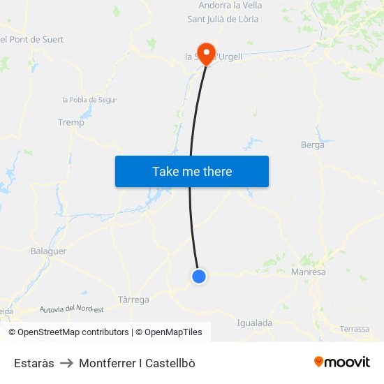 Estaràs to Montferrer I Castellbò map