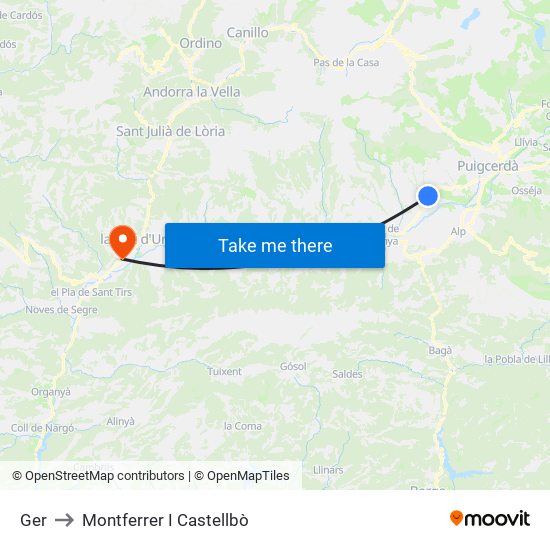 Ger to Montferrer I Castellbò map