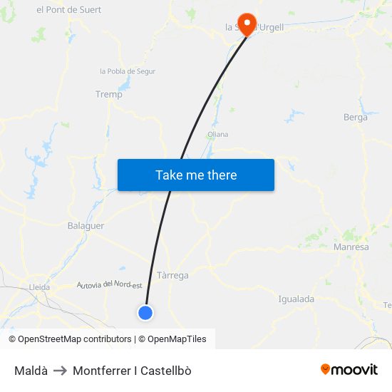 Maldà to Montferrer I Castellbò map