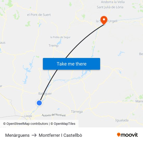 Menàrguens to Montferrer I Castellbò map