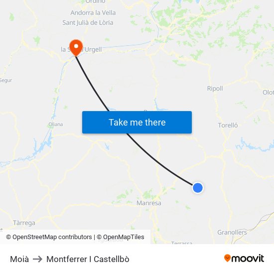 Moià to Montferrer I Castellbò map