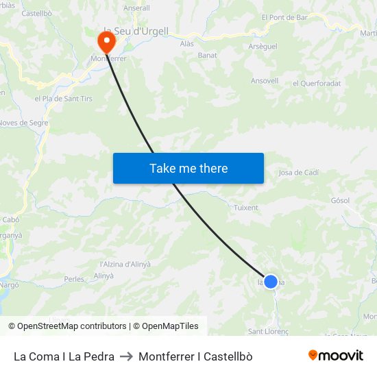 La Coma I La Pedra to Montferrer I Castellbò map