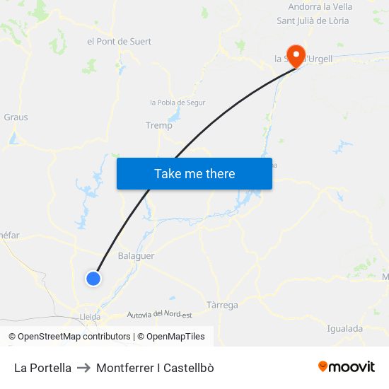 La Portella to Montferrer I Castellbò map