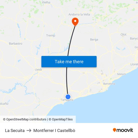La Secuita to Montferrer I Castellbò map