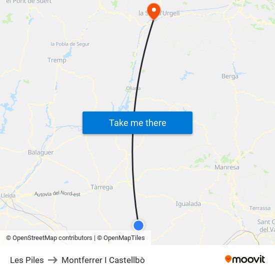 Les Piles to Montferrer I Castellbò map