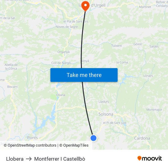 Llobera to Montferrer I Castellbò map