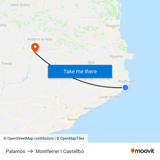 Palamós to Montferrer I Castellbò map