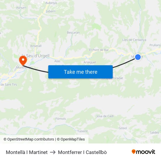 Montellà I Martinet to Montferrer I Castellbò map