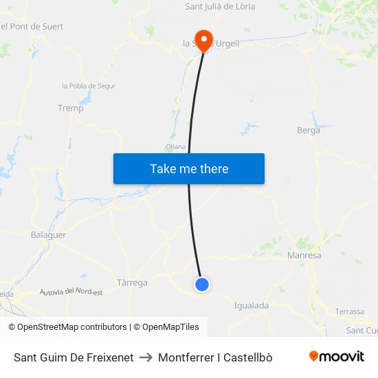 Sant Guim De Freixenet to Montferrer I Castellbò map
