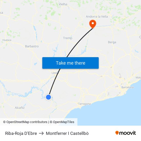 Riba-Roja D'Ebre to Montferrer I Castellbò map