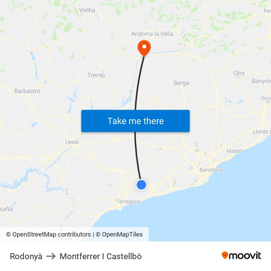 Rodonyà to Montferrer I Castellbò map