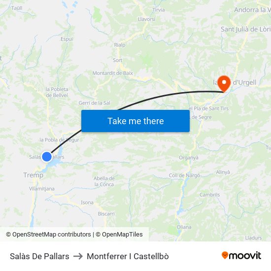 Salàs De Pallars to Montferrer I Castellbò map