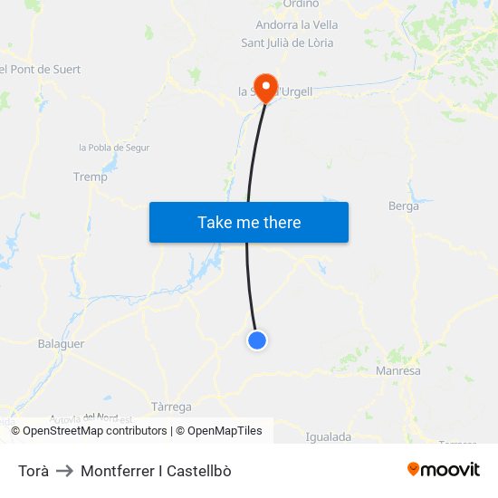 Torà to Montferrer I Castellbò map