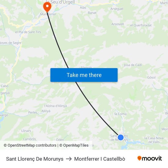 Sant Llorenç De Morunys to Montferrer I Castellbò map