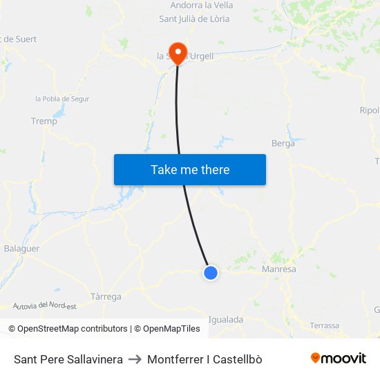 Sant Pere Sallavinera to Montferrer I Castellbò map