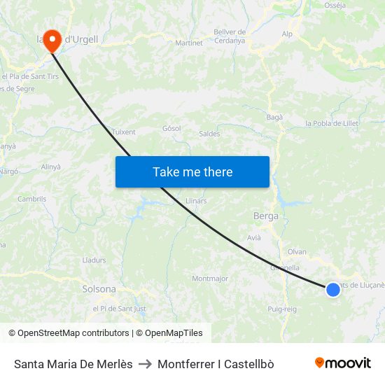 Santa Maria De Merlès to Montferrer I Castellbò map