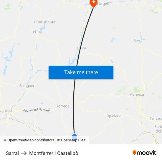 Sarral to Montferrer I Castellbò map