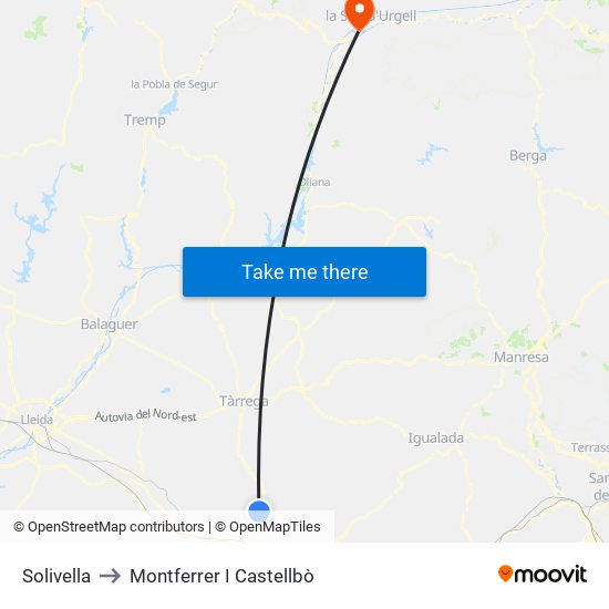 Solivella to Montferrer I Castellbò map