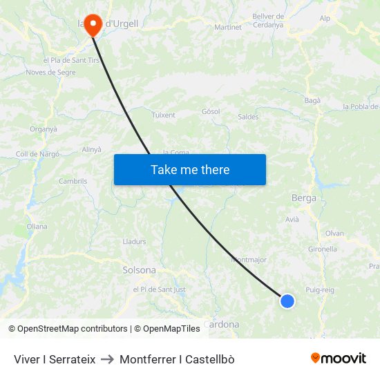 Viver I Serrateix to Montferrer I Castellbò map