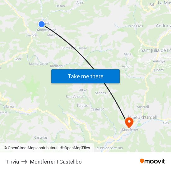 Tírvia to Montferrer I Castellbò map