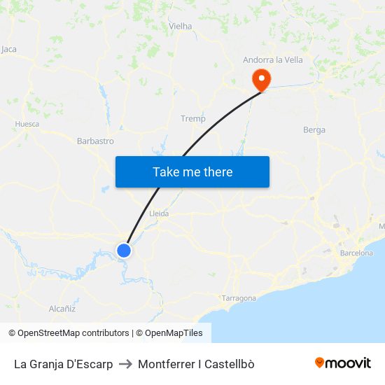 La Granja D'Escarp to Montferrer I Castellbò map