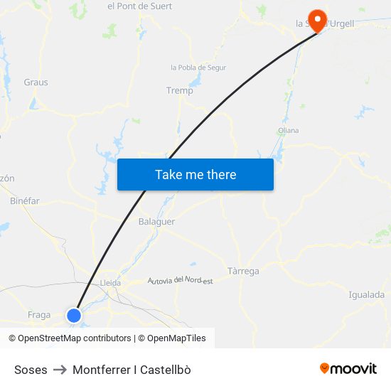 Soses to Montferrer I Castellbò map