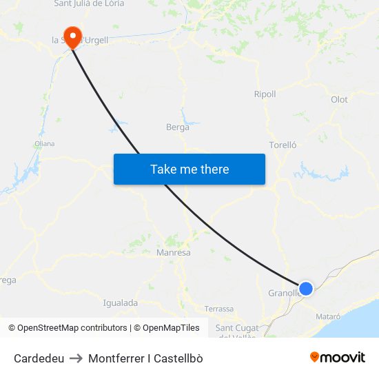 Cardedeu to Montferrer I Castellbò map