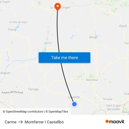 Carme to Montferrer I Castellbò map
