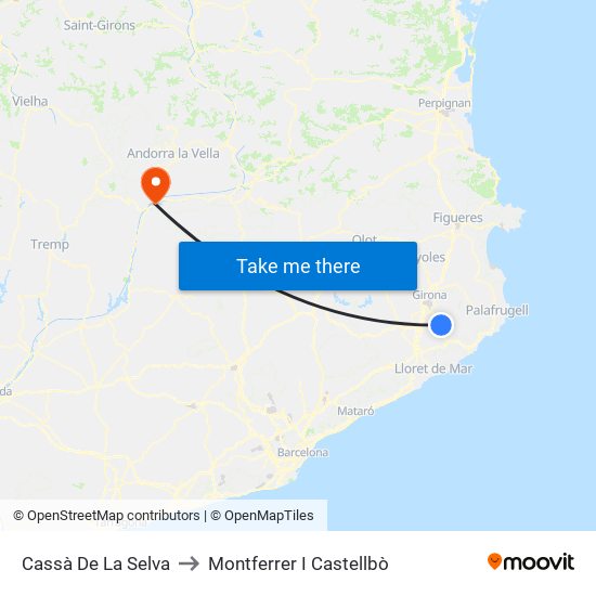 Cassà De La Selva to Montferrer I Castellbò map