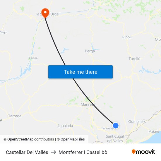 Castellar Del Vallès to Montferrer I Castellbò map