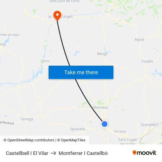 Castellbell I El Vilar to Montferrer I Castellbò map