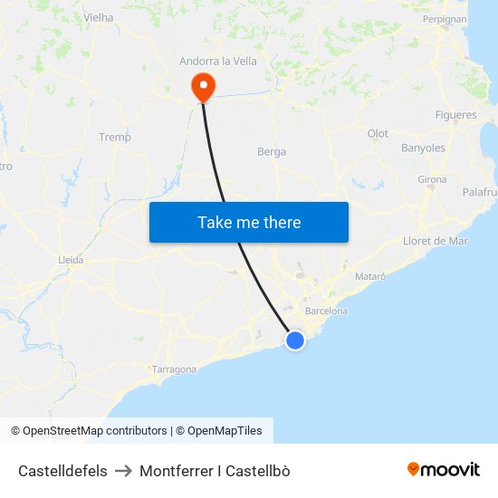 Castelldefels to Montferrer I Castellbò map
