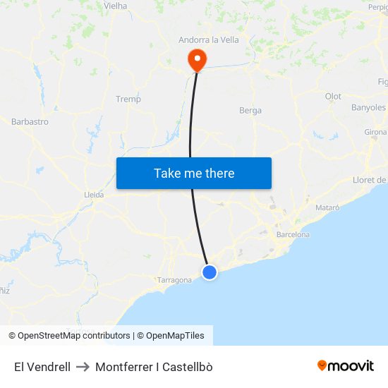 El Vendrell to Montferrer I Castellbò map