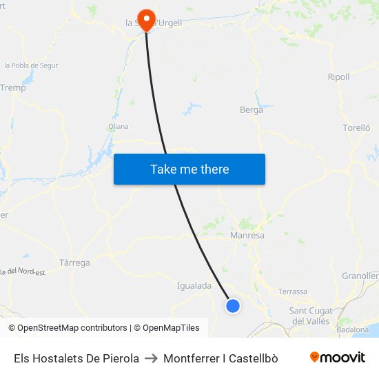 Els Hostalets De Pierola to Montferrer I Castellbò map