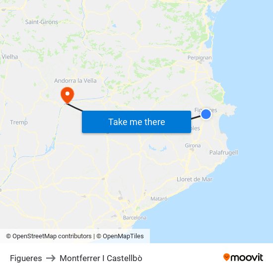Figueres to Montferrer I Castellbò map