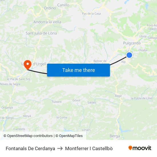 Fontanals De Cerdanya to Montferrer I Castellbò map