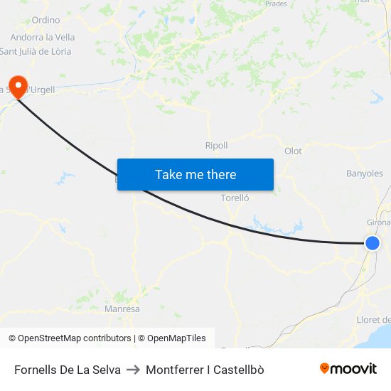 Fornells De La Selva to Montferrer I Castellbò map