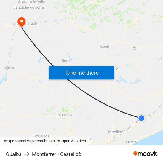 Gualba to Montferrer I Castellbò map