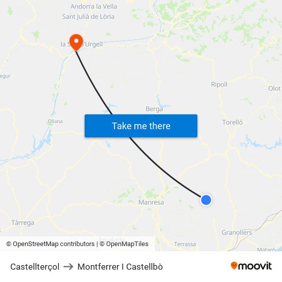 Castellterçol to Montferrer I Castellbò map