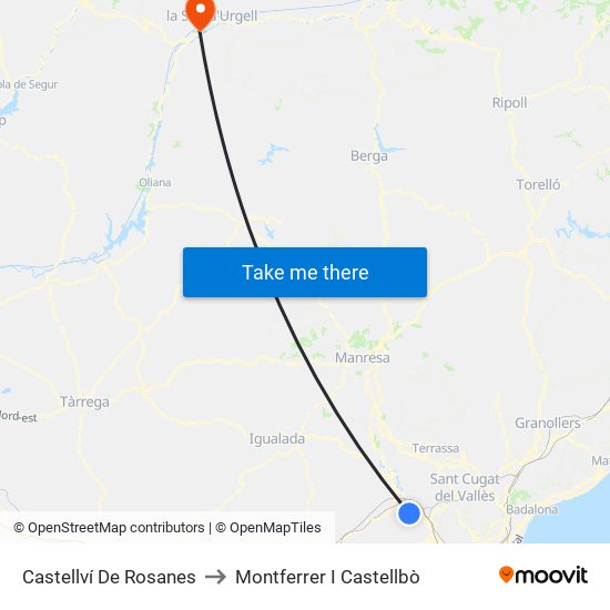 Castellví De Rosanes to Montferrer I Castellbò map