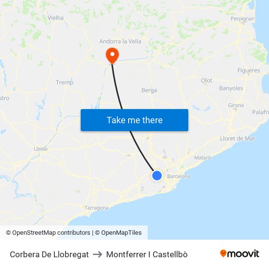 Corbera De Llobregat to Montferrer I Castellbò map