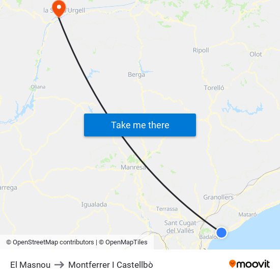 El Masnou to Montferrer I Castellbò map