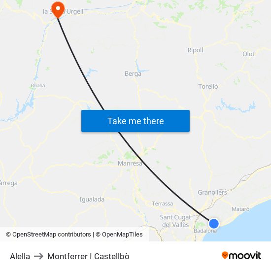 Alella to Montferrer I Castellbò map