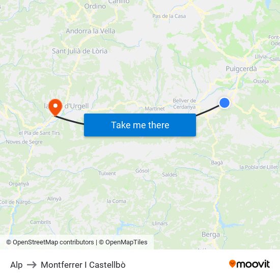 Alp to Montferrer I Castellbò map