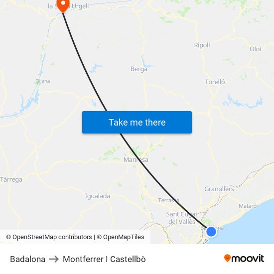 Badalona to Montferrer I Castellbò map