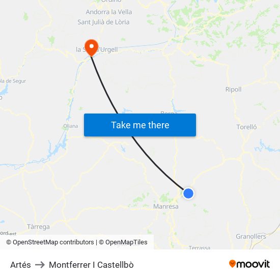 Artés to Montferrer I Castellbò map