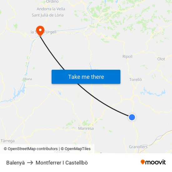 Balenyà to Montferrer I Castellbò map